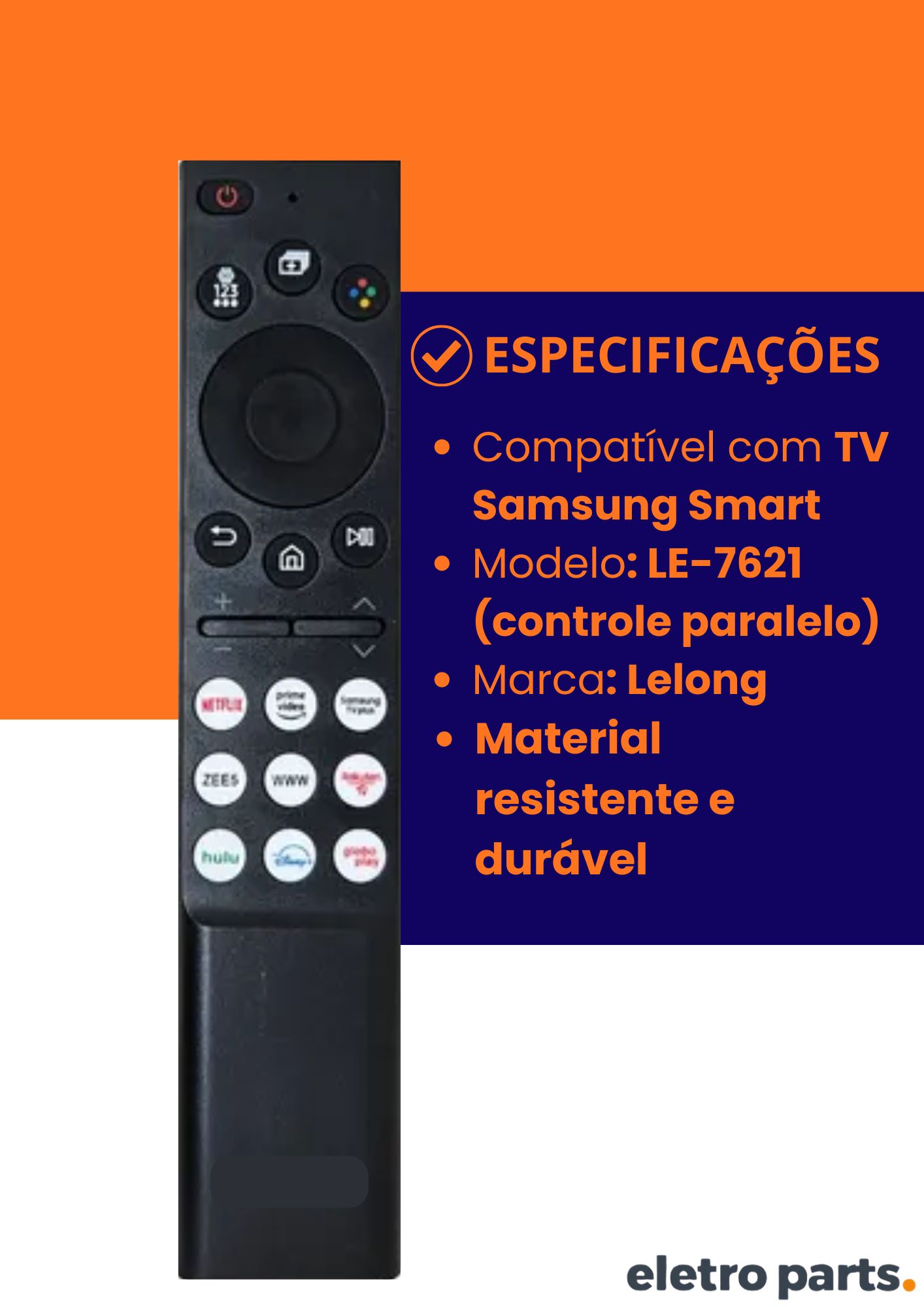 Controle Tv Samsung Smart 4K - Teclas Especiais LE-7621 - Imagem 2