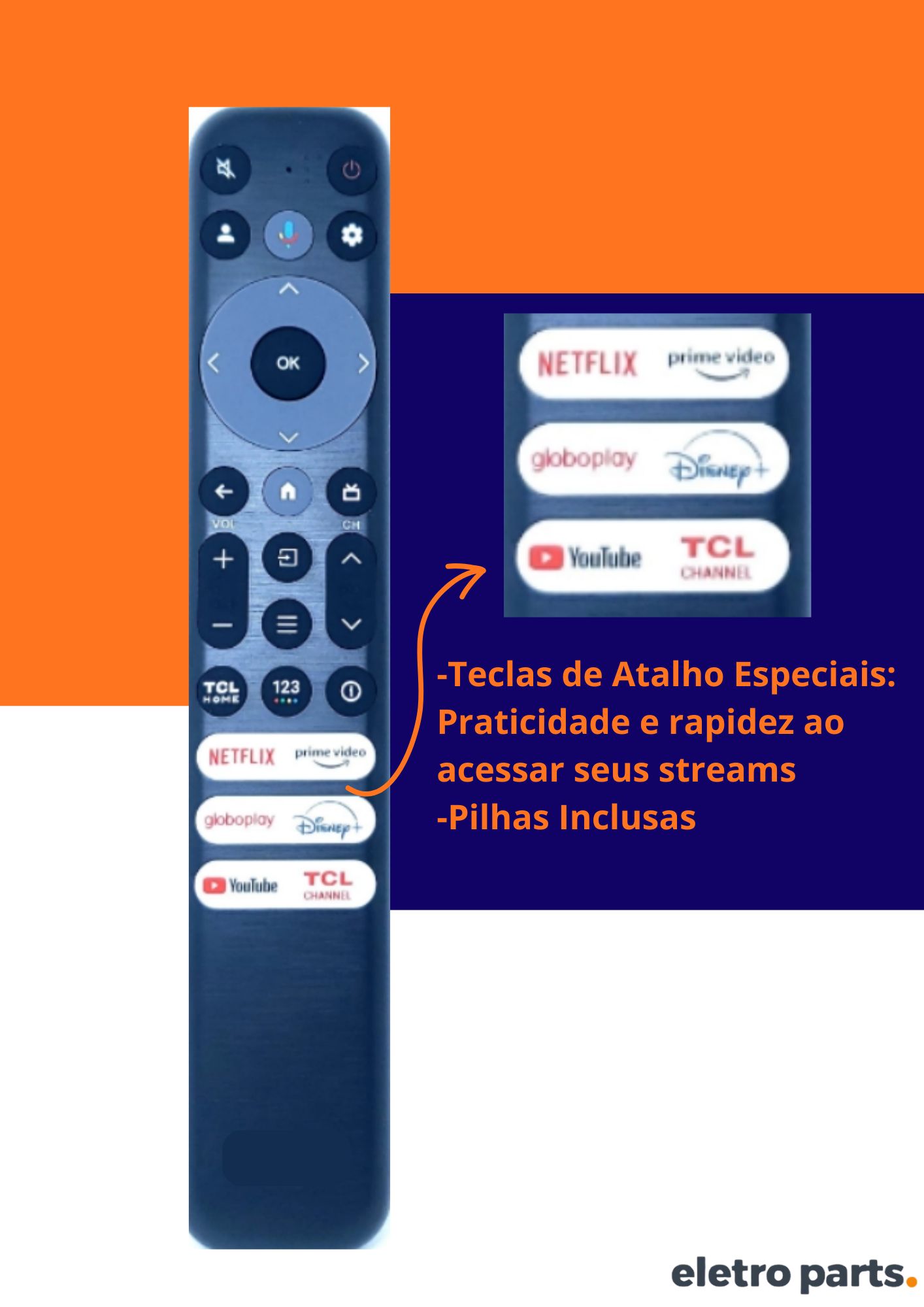 Controle TCL Smart - RC902V / Com Bluetooth e Comando de Voz - Imagem 2
