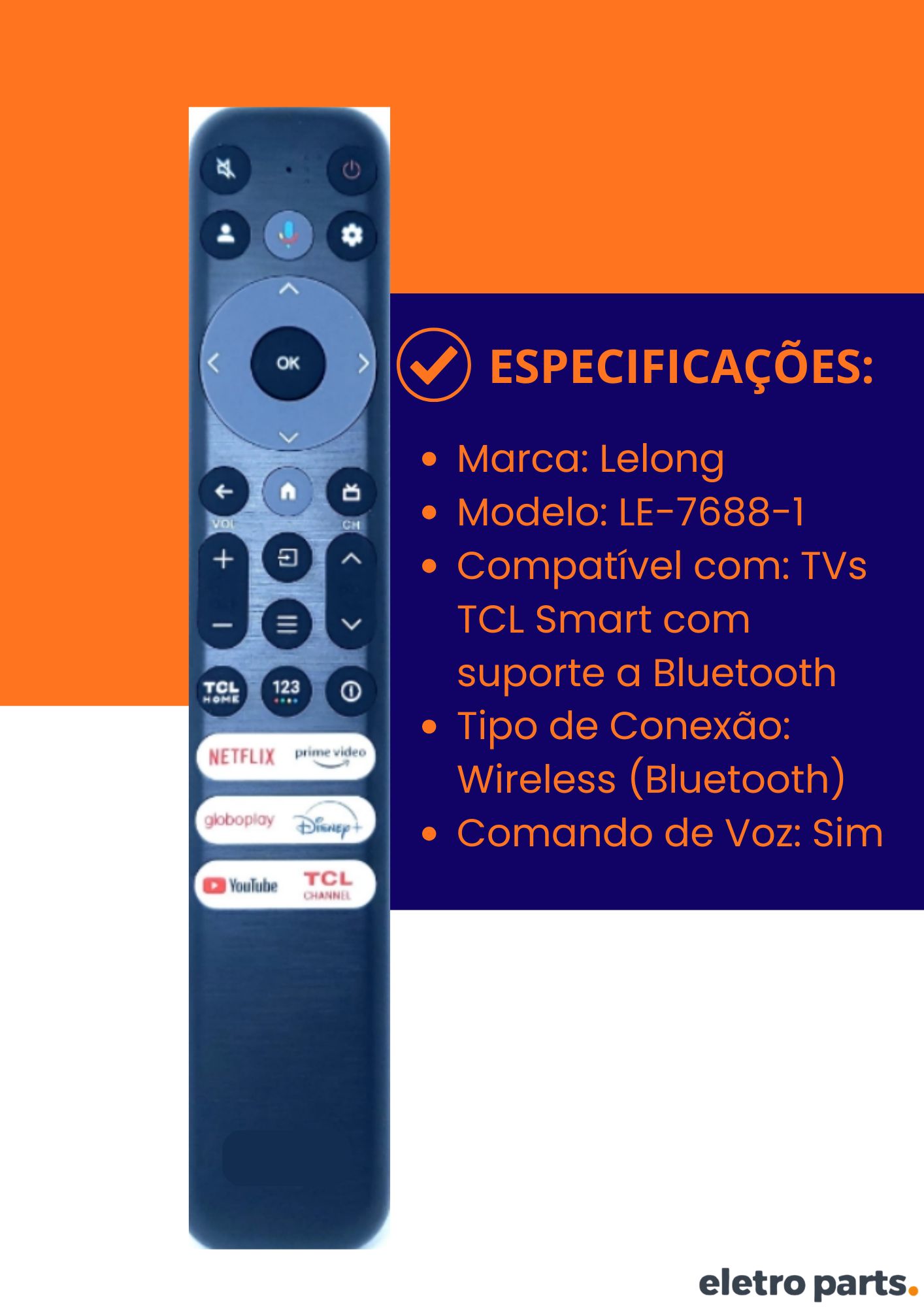Controle TCL Smart - RC902V / Com Bluetooth e Comando de Voz - Imagem 3
