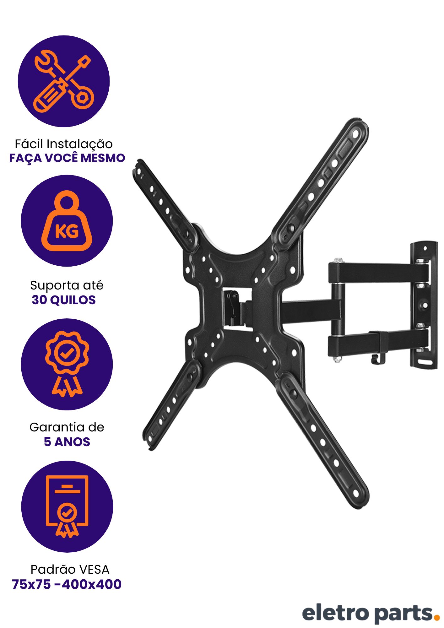 Suporte Tri-Articulado Para TV 26 a 65" - Braço 42cm- PX-P4 - Imagem 2