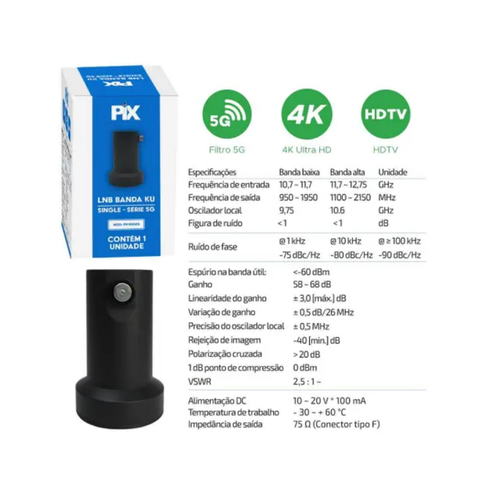 LNB BANDA KU 5G - Single - Com Filtro 5G - Pix - Imagem 4