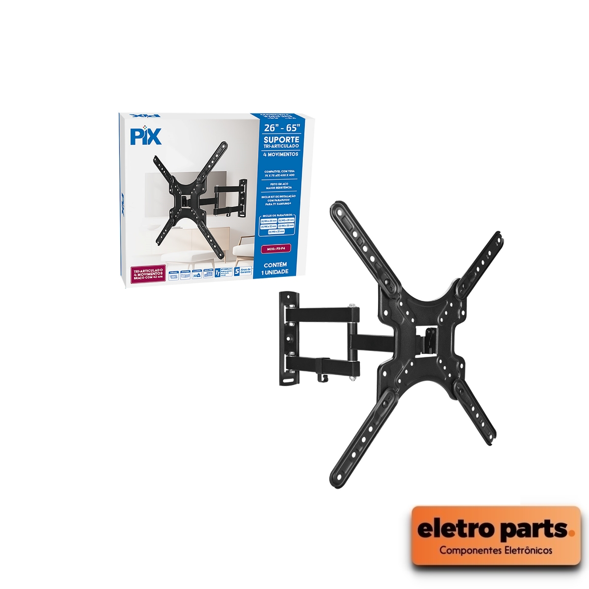 Suporte Tri-Articulado Para TV 26 a 65" - Braço 42cm- PX-P4