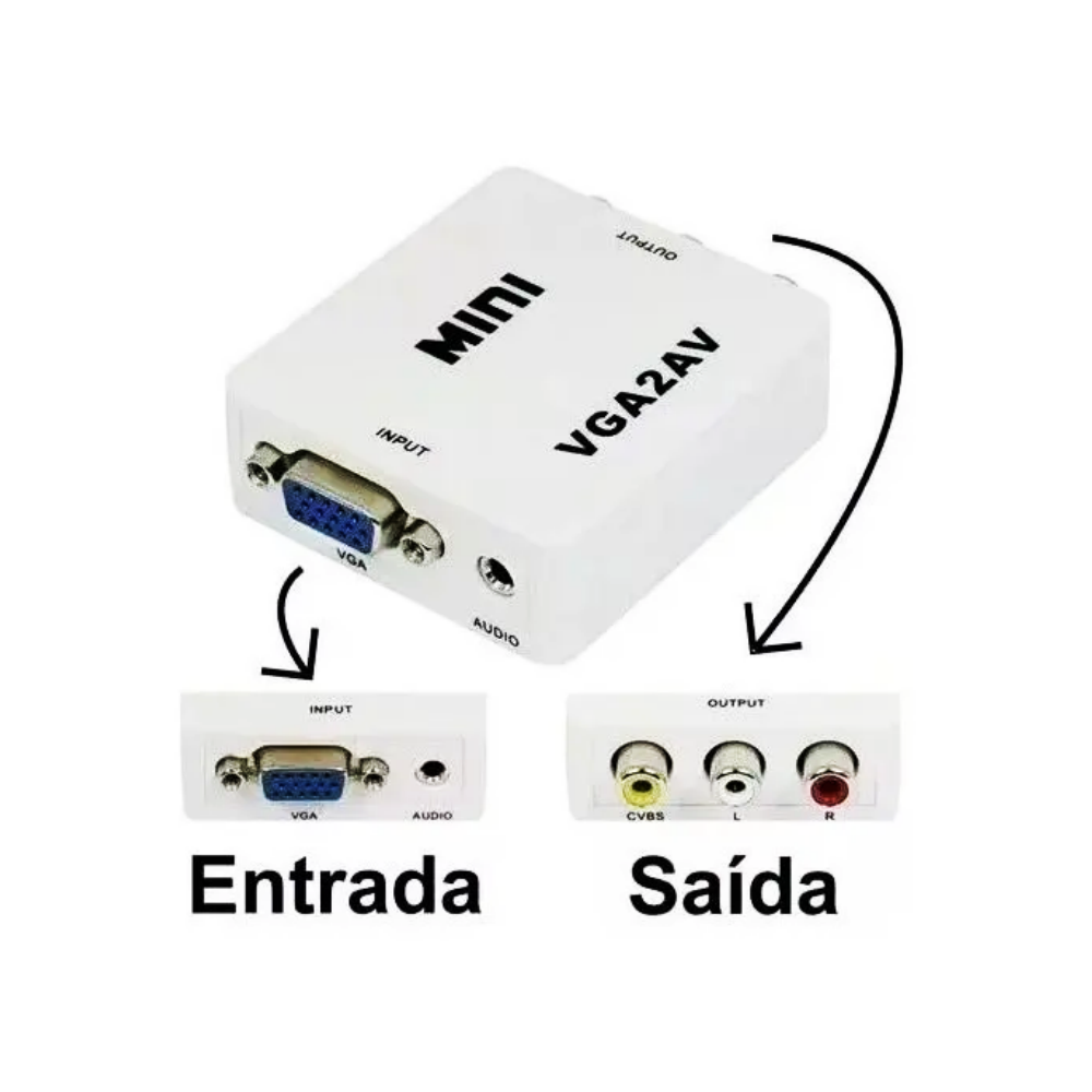 Conversor VGA para AV RCA (Áudio e Vídeo) – Compatível com TVs e Projetores - Imagem 2