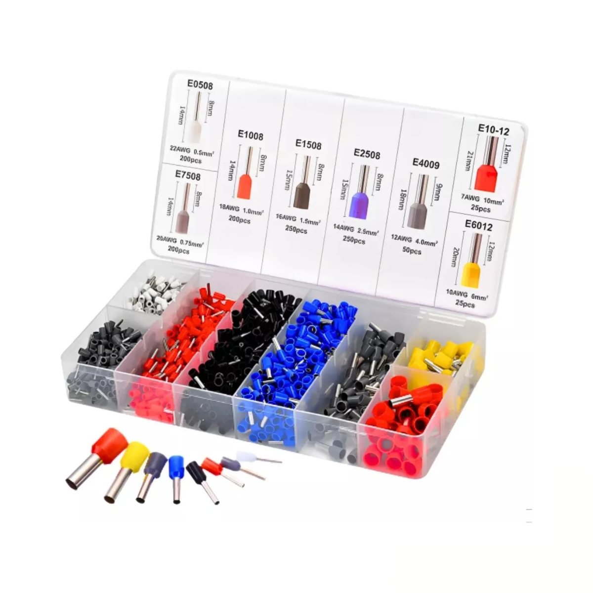 Kit Terminal Tubular Ilhós 0,5mm a 10mm – 1200 Peças com Estojo - Imagem 2