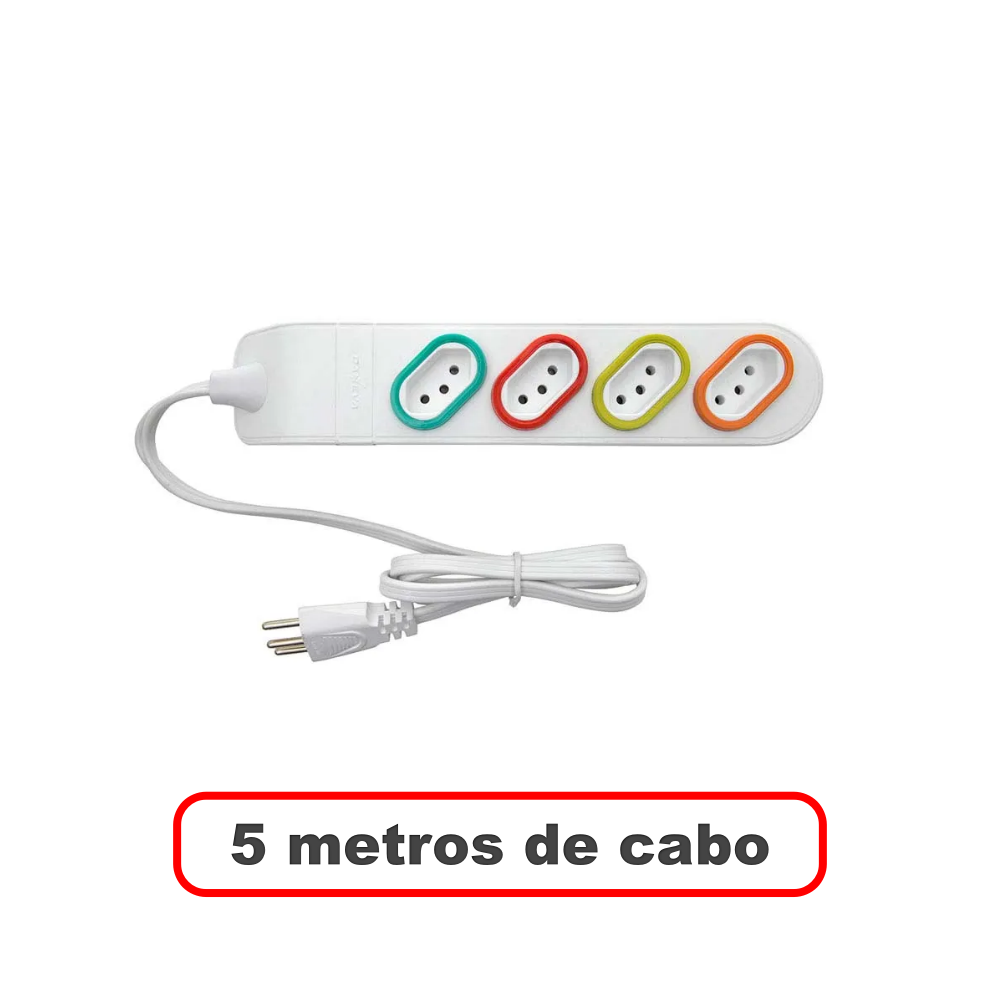 Extensão Elétrica 5M c/ 4 Tomadas 2P + T - DN1848 - Branco - Imagem 2