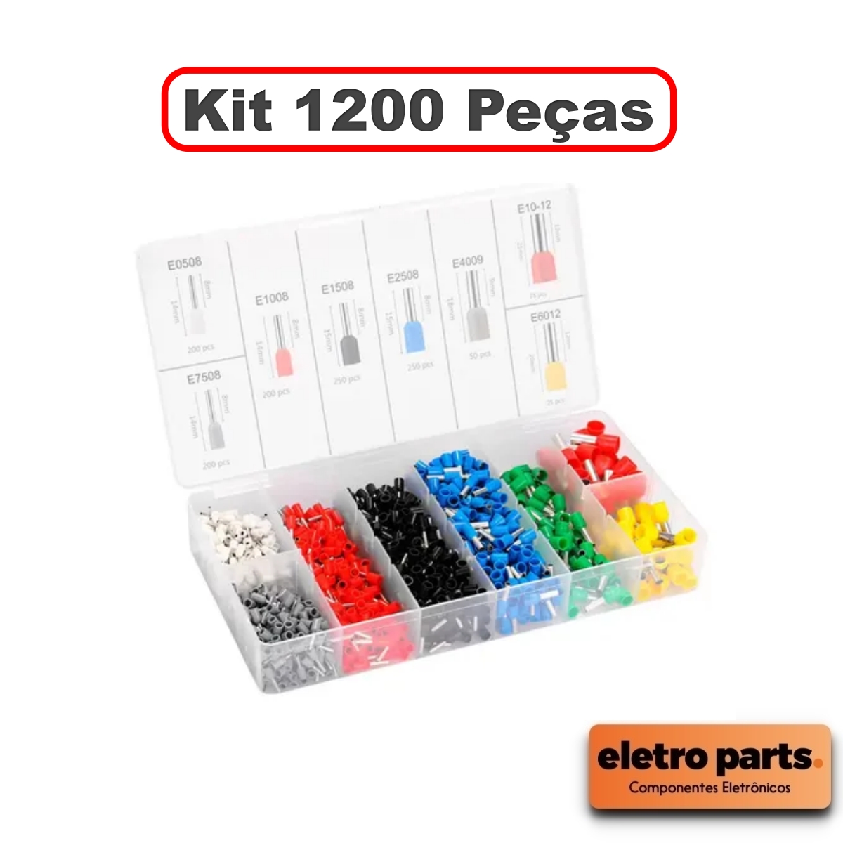 Kit Terminal Tubular Ilhós 0,5mm a 10mm – 1200 Peças com Estojo