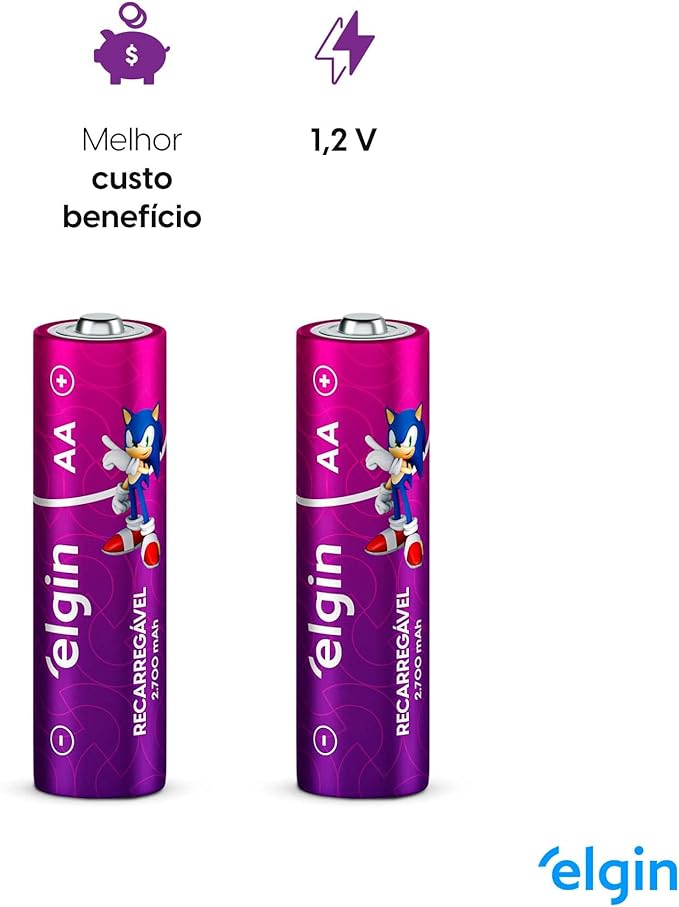 Pilha Recarregável Elgin AA 2700mAh – Cartela Com Duas - Imagem 3