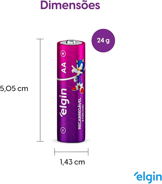 Pilha Recarregável Elgin AA 2700mAh – Cartela Com Duas - Imagem 4