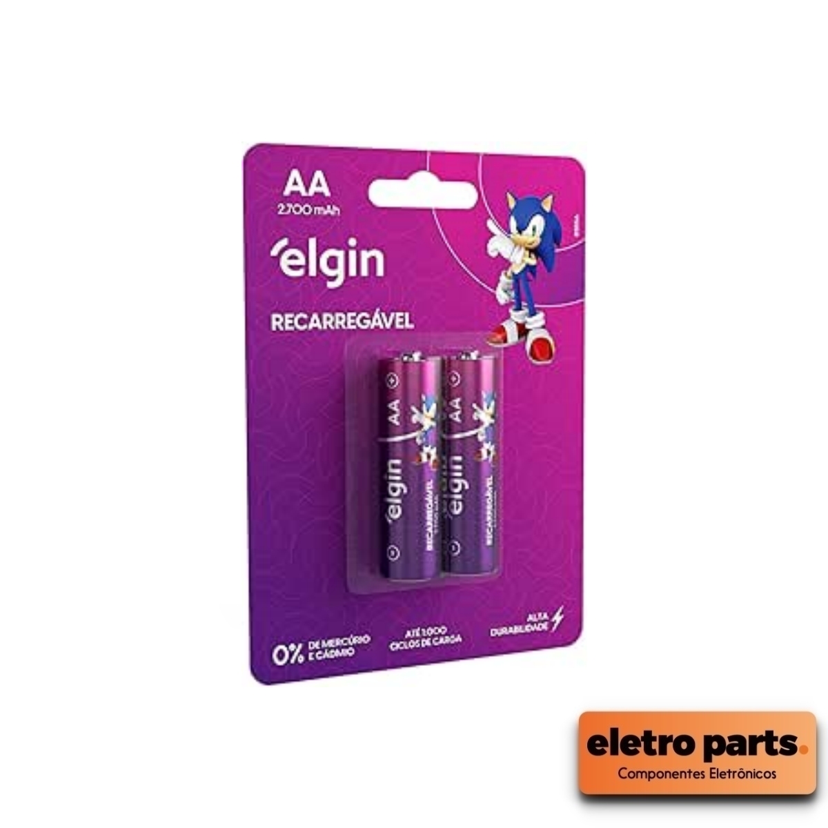 Pilha Recarregável Elgin AA 2700mAh – Cartela Com Duas
