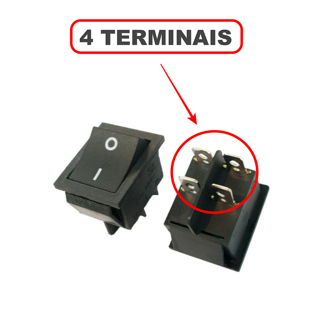 Chave Gangorra KCD4 - 4 Terminais - Preta - 16A / 250V - Imagem 3