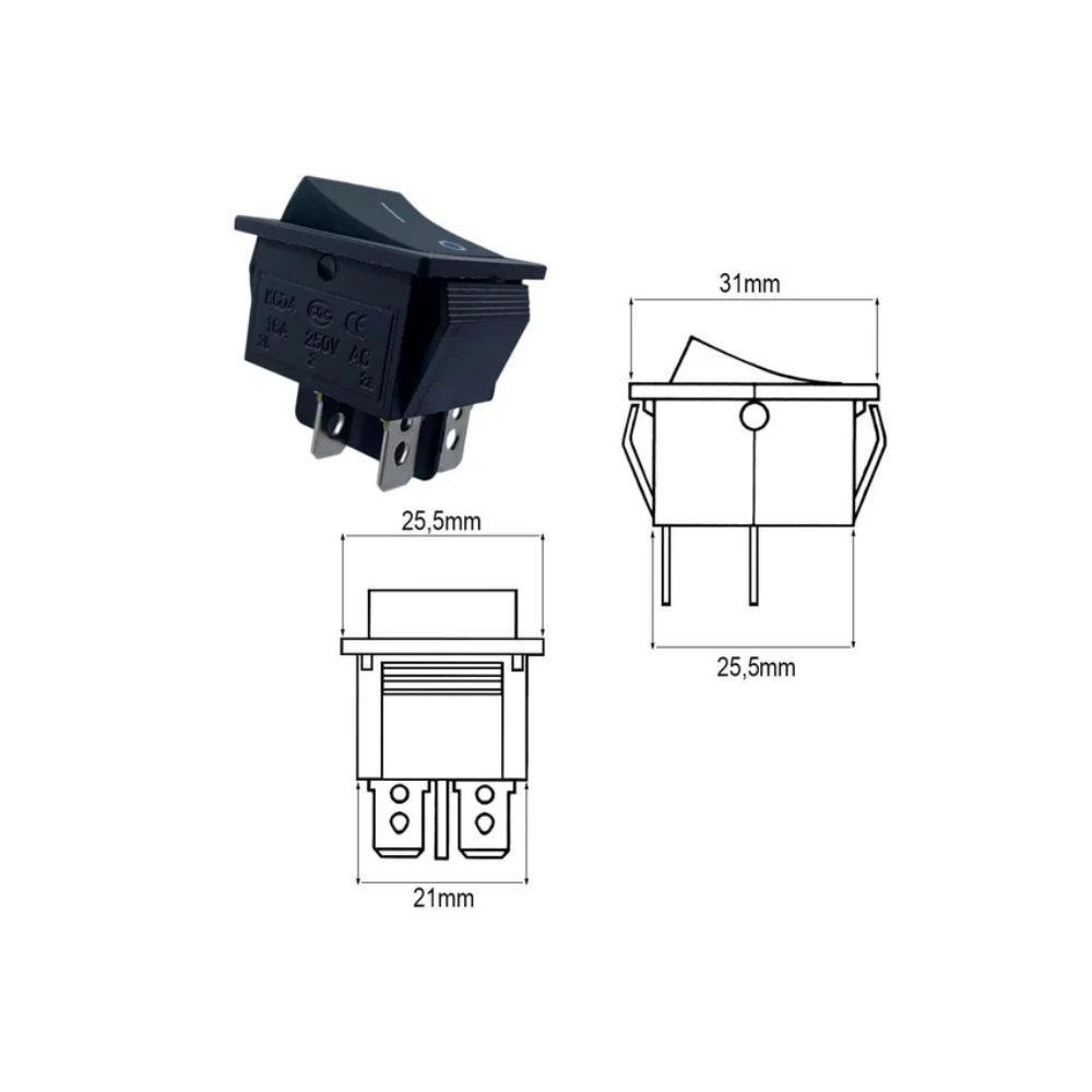 Chave Gangorra KCD4 - 4 Terminais - Preta - 16A / 250V - Imagem 4
