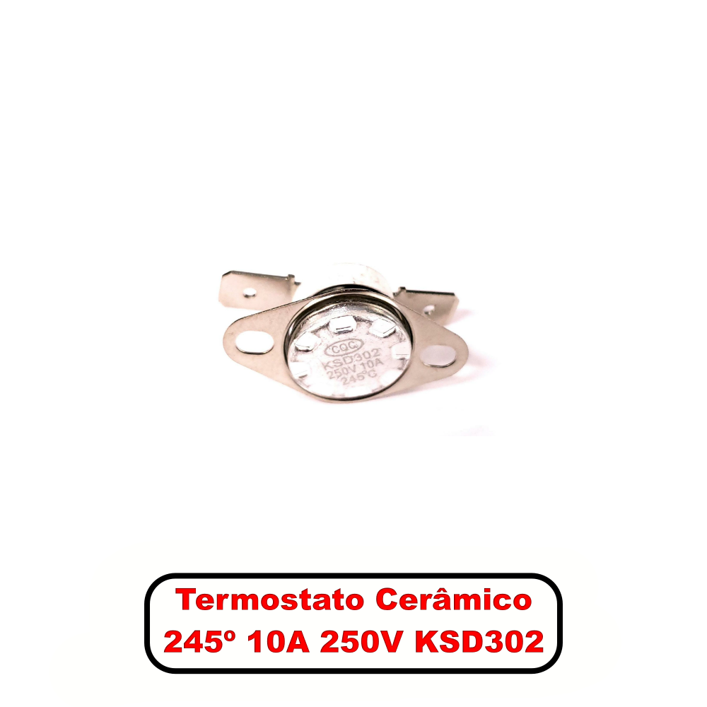 Termostato Cerâmico 245º / 10A 250V Fechado / KSD302 – Terminais Reto - Imagem 3