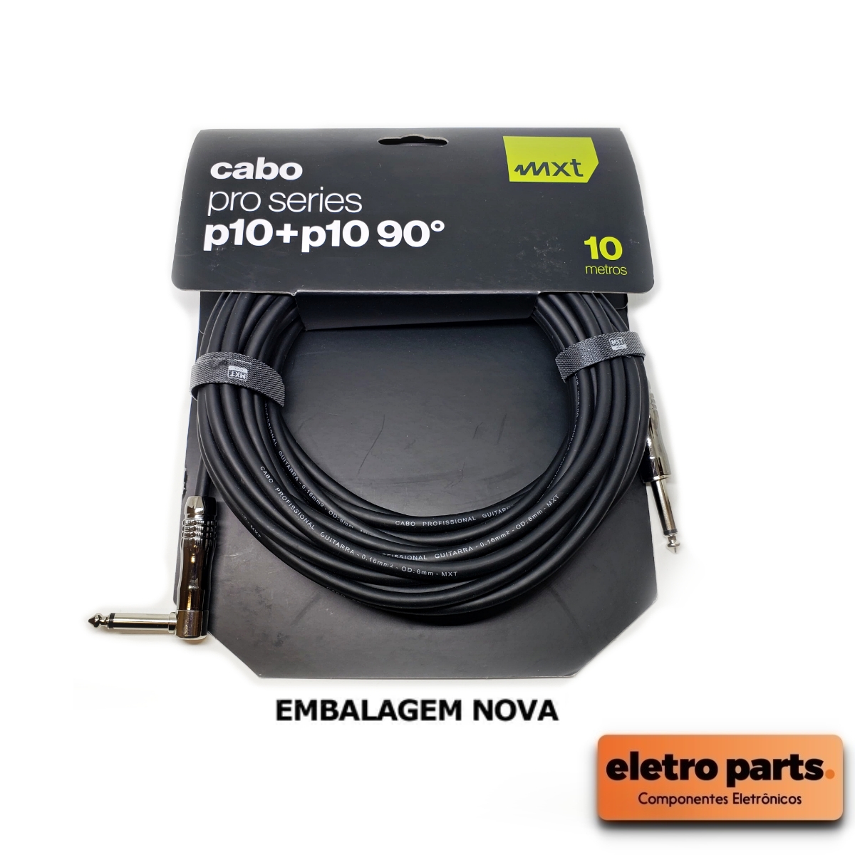 Cabo P10 x P10 c/ 10 Metros Conector 90º - MXT Pro Series
