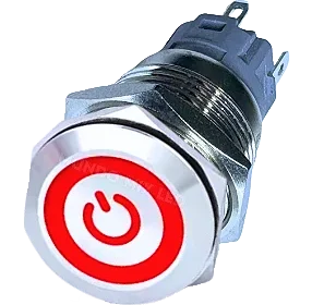 Chave Push INOX com Trava 19mm - Vermelha