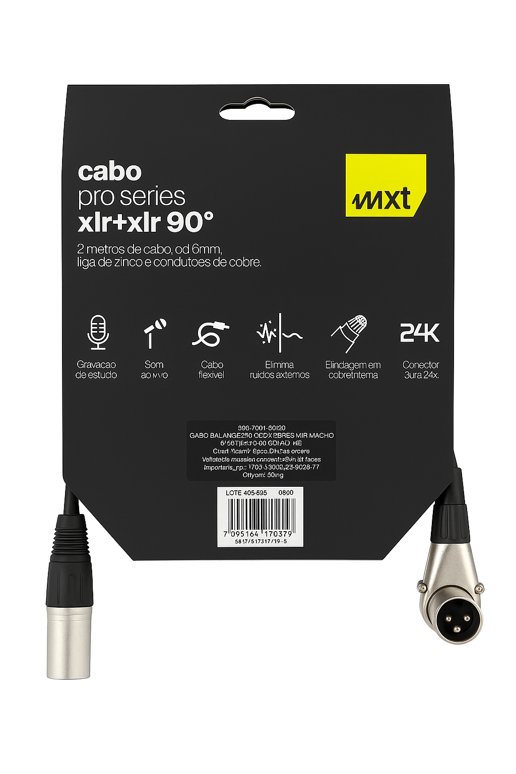 Cabo XLR Macho x XLR Fêmea 90º c/ 2 Metros - MXT Pro Series - Imagem 3
