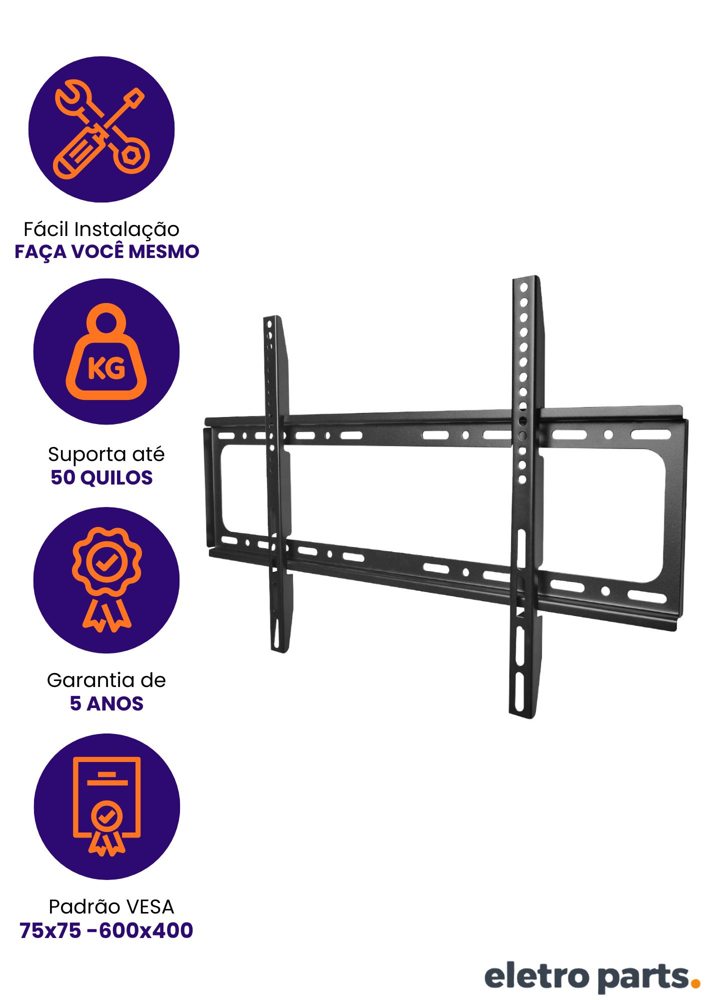 Suporte Fixo para TV de 32 a 80" - Tipo Trilho - Imagem 2