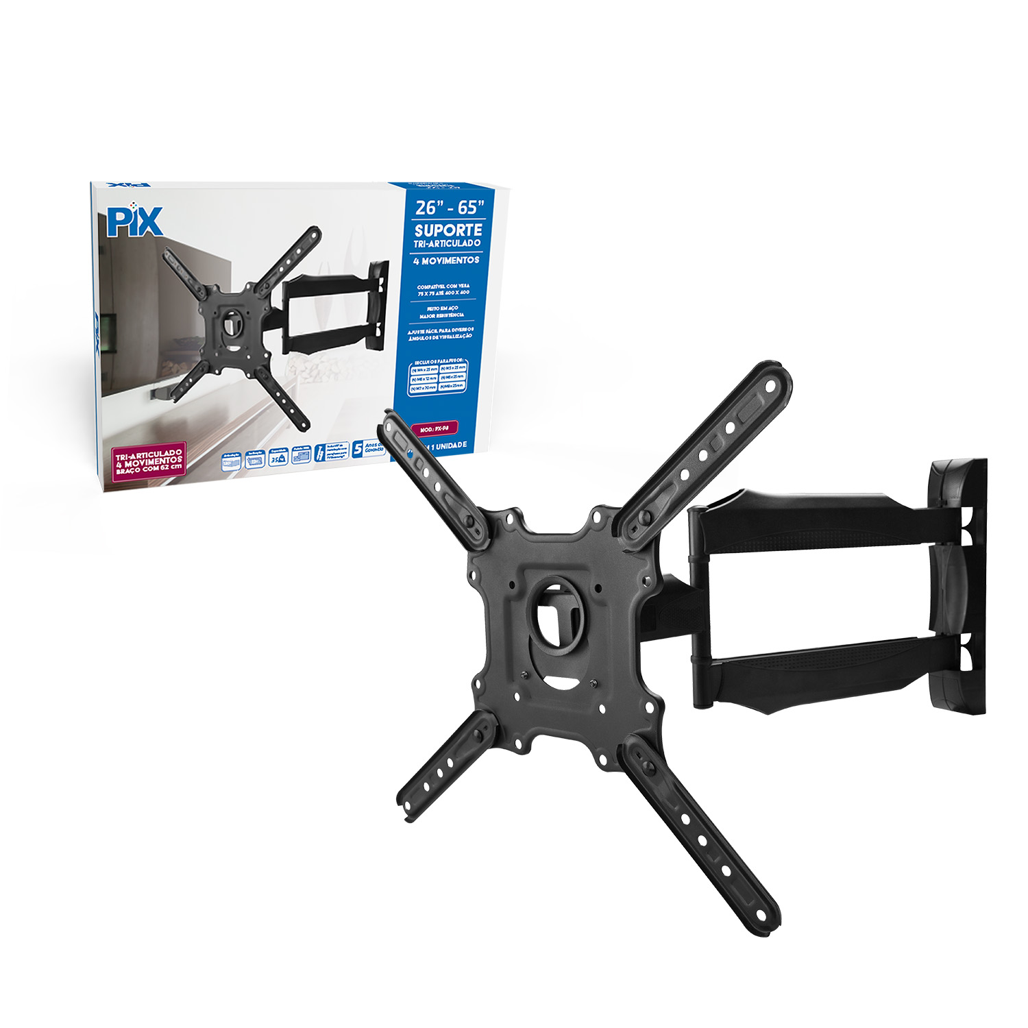 Suporte Tri-Articulado p/ TV 26 x 65" Braço Longo 62cm