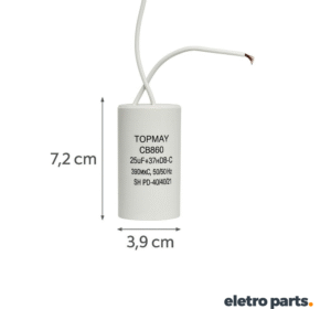 Capacitor ACV 25µF 380VAC – Motor, Bomba, Compressor – 2 Fios