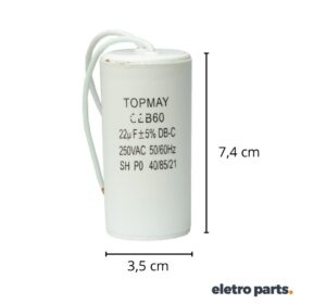Capacitor ACV 22µF 250VAC – Motor, Bomba, Ventilador – 2 Fios