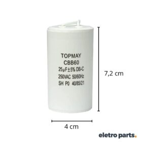 Capacitor ACV 25µF 250VAC – Motor, Bomba, Ventilador – 2 Fios
