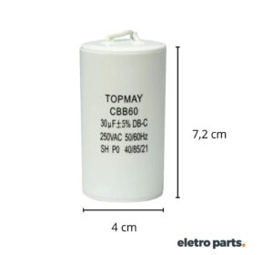 Capacitor ACV 30µF 250VAC – Motor, Bomba – 2 Fios