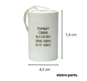 Capacitor ACV 45µF 250VAC – Motor, Bomba, Compressor – 2 Fios