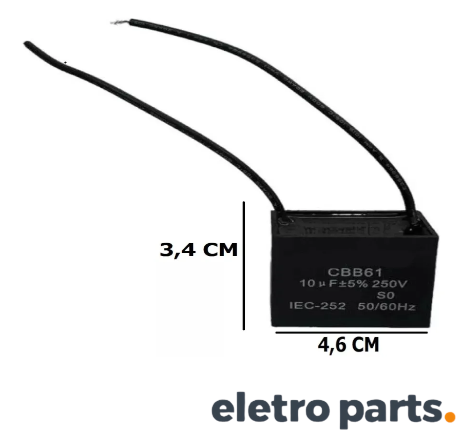 Capacitor Permanente CBB61 10µF 250VAC TOPMAY - Imagem 3