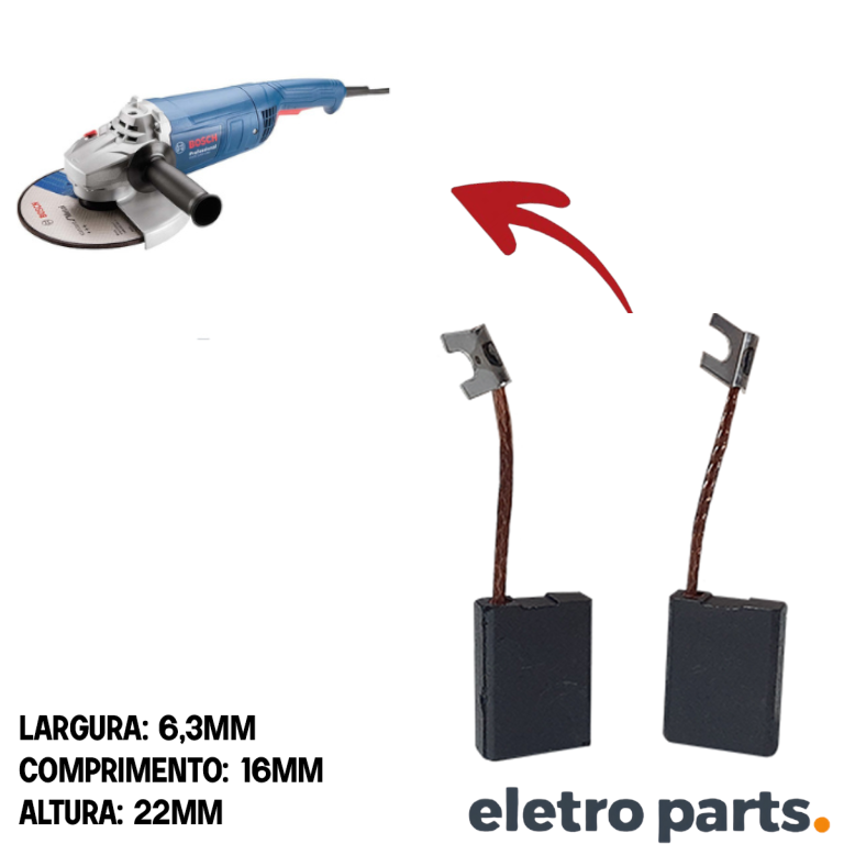 Escova de Carvão p/ Lixadeira Bosch 1321 0/1/4 - 22 x 6,3 x 16 mm (PAR) - Imagem 2