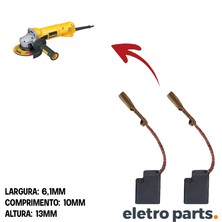 Escova de Carvão p/ Esmerilhadeira Dewalt 2811X - 13 x 6,1 x 10 mm (PAR) - Imagem 2