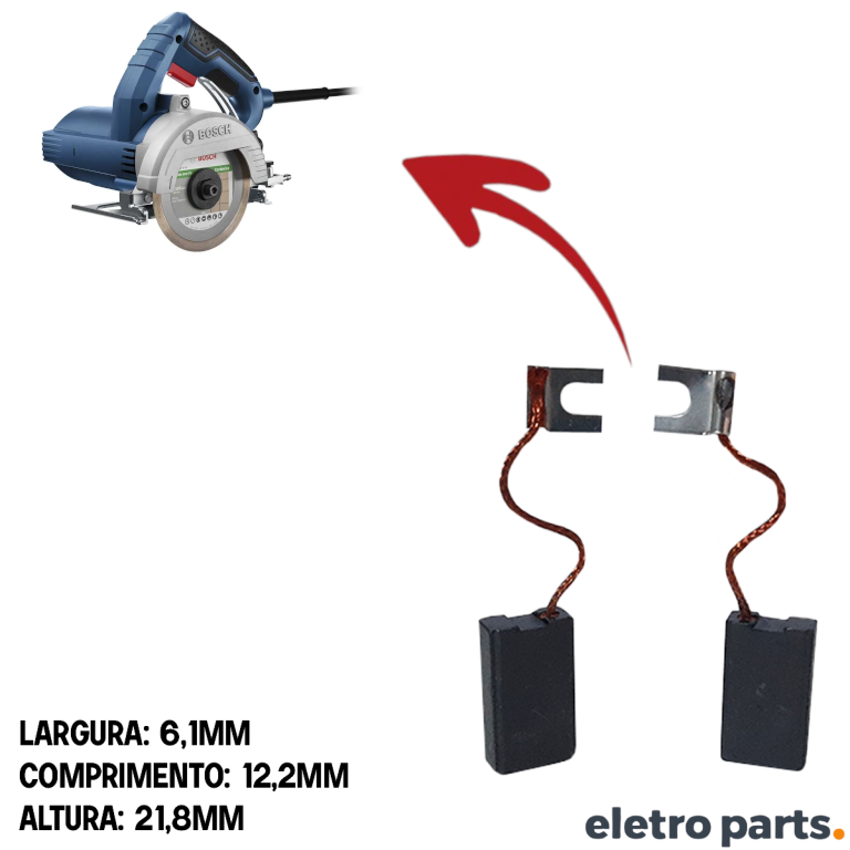 Escova de Carvão p/ Serra Mármore Bosch Politriz / Lixadeira - 21,8 x 6,1 x 12,2 mm (PAR) - Imagem 2