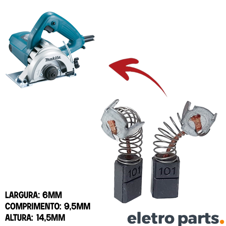 Escova de Carvão p/ Serra Mármore Makita 4100NB - 14,5 x 6 x 9,5 mm (PAR) - Imagem 2