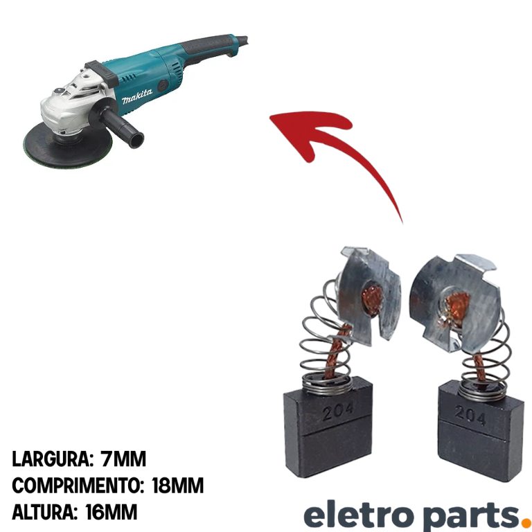 Escova de Carvão para Esmerilhadeira Makita - 16 x 7 x 18 (PAR) - Imagem 2