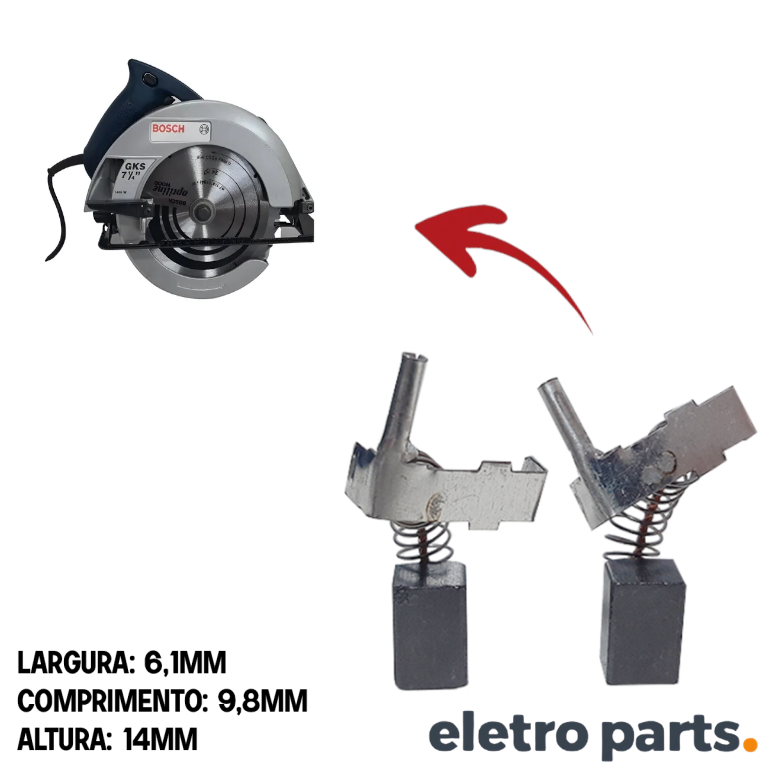 Escova de Carvão p/ Serra Circular Bosch 1573 GKS 7 1/4 - 14 x 6,1 x 9,8 mm (PAR) - Imagem 2