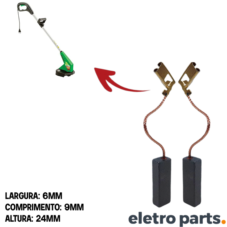 Escova de Carvão p/ Cortador de Grama Trapp Master 500 / Garden - 24 x 6 x 9 mm (PAR) - Imagem 2