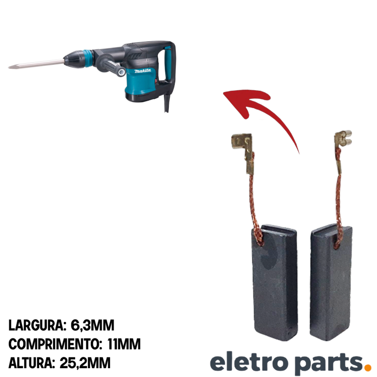 Escova de Carvão CB 350 / Martelo Makita - 25,2 x 6,3 x 11 mm (PAR) - Imagem 2