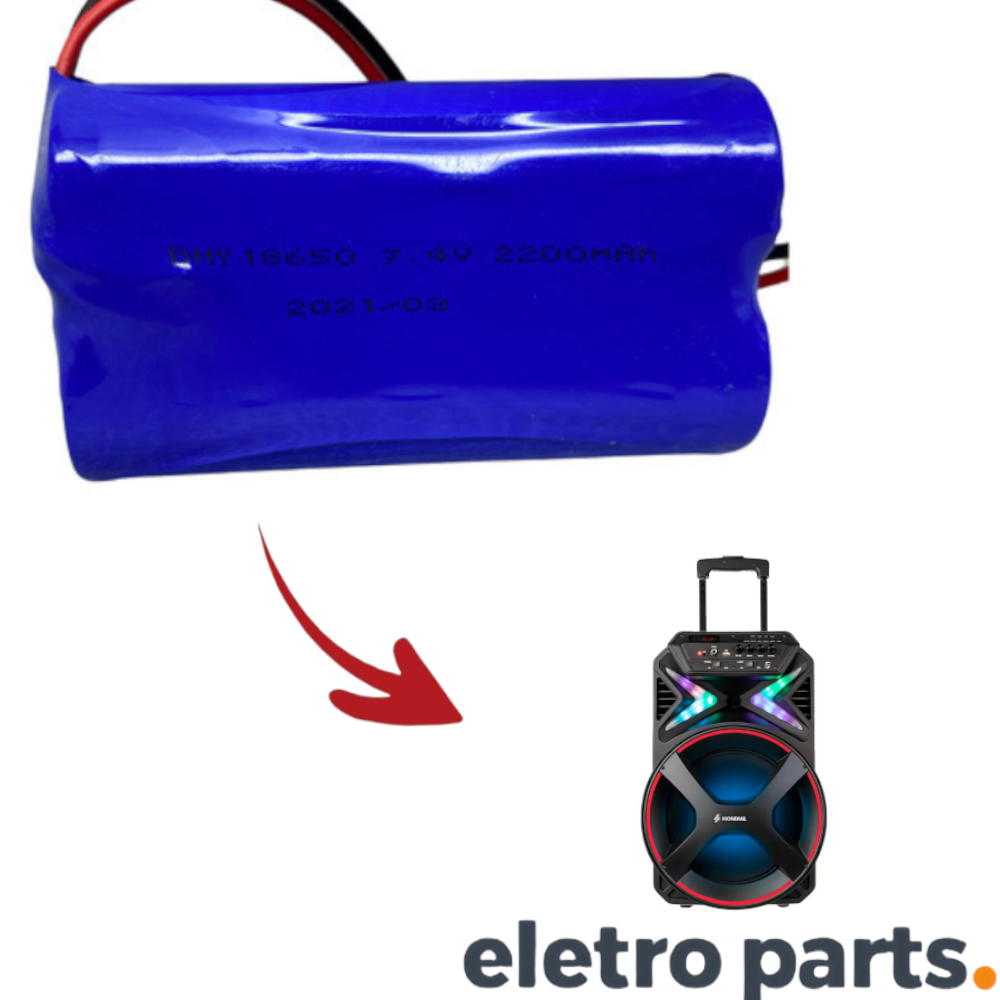 Bateria Li-Ion Recarregável 7,4V 2200mAh p/ Caixa de Som Mondial / Lennox - Imagem 2