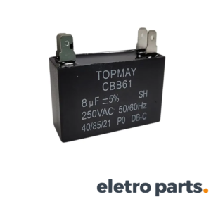 Capacitor CBB61 8uF 250VAC Quadrado Faston 5%