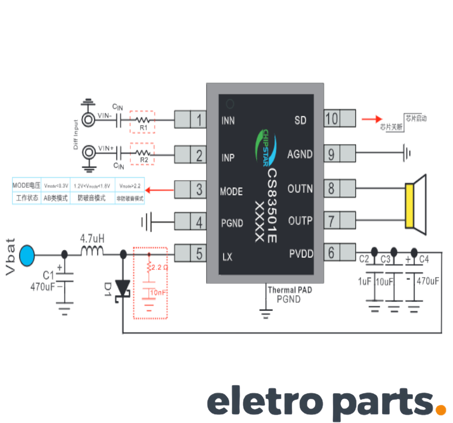 C.I CS83501E Áudio SMD 10 Pinos - Imagem 2