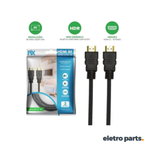 Cabo HDMI 5 Metros 2.1 8K Super Ultra HD HDR Alta Velocidade