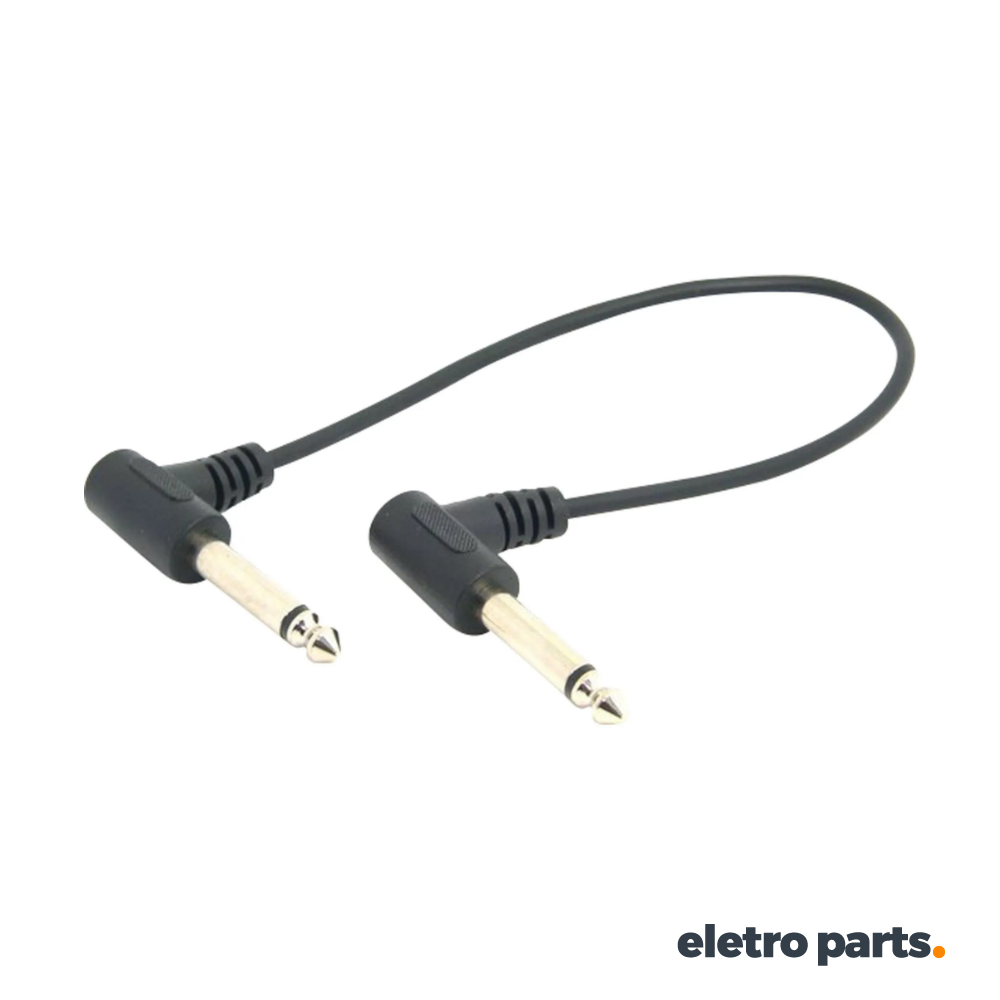 Cabo P10 Mono x P10 Mono 90º – 25 cm | Ideal para Pedaleiras, Instrumentos e Equipamentos de Áudio.