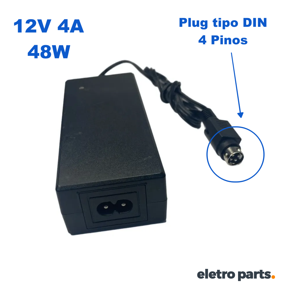 Fonte 12V 4A 48W para DVR – Plug DIN 4 Pinos Bivolt