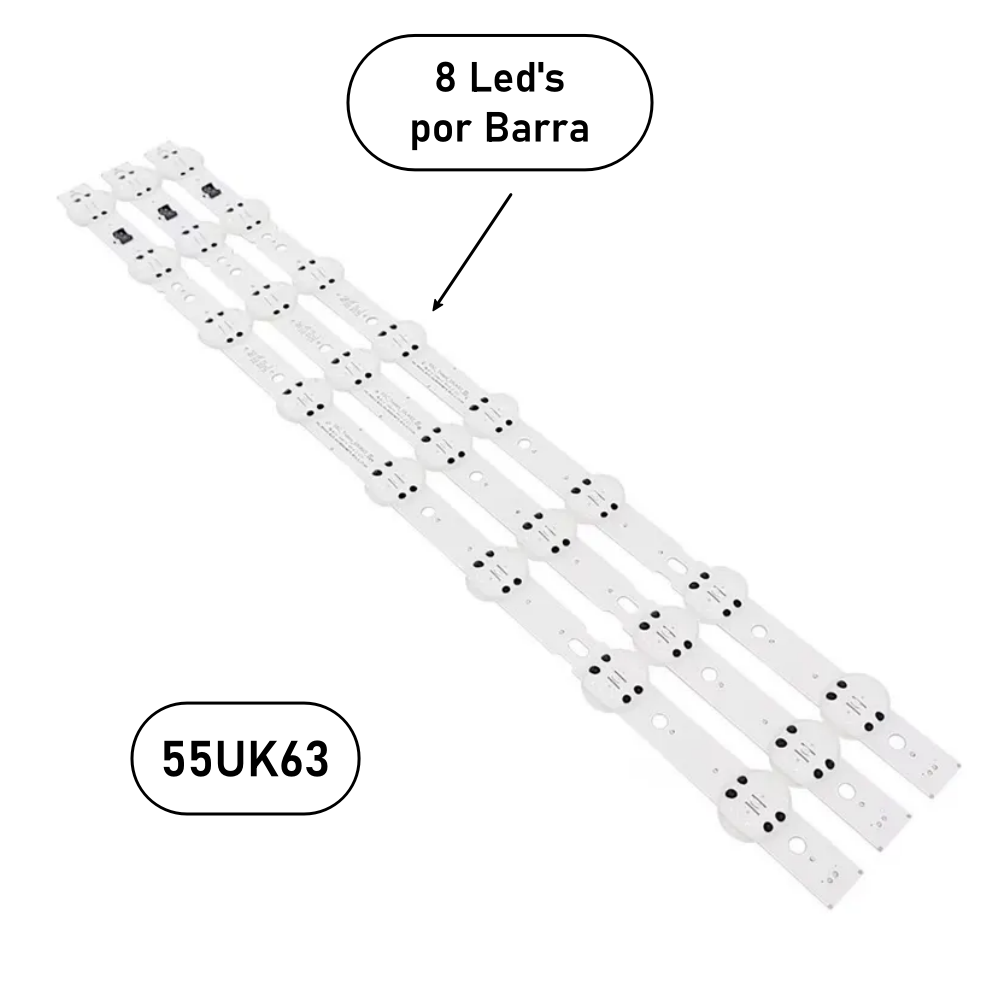 Barra LG 55" 55UK6360PSF 55UK631 55UM7200 - 3 Barras 8 Led 6V - Imagem 2