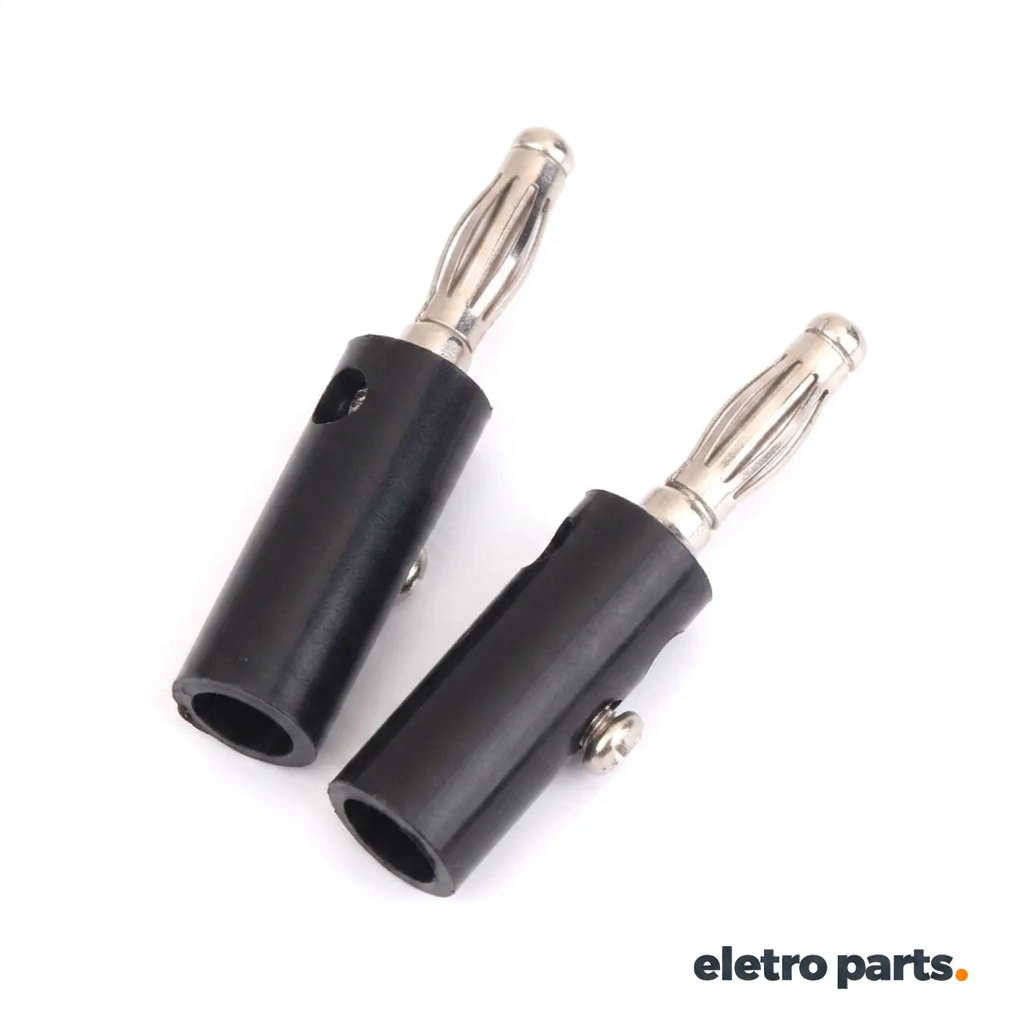 Plug Banana 4mm Preto com Parafuso e Derivação