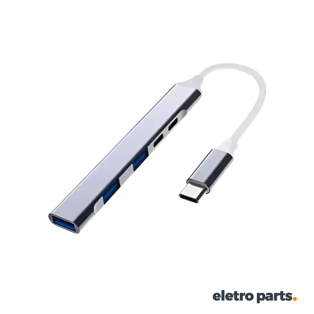Hub USB Tipo-C com 5 Portas – 2 USB-C + 2 USB 2.0 + USB 3.0