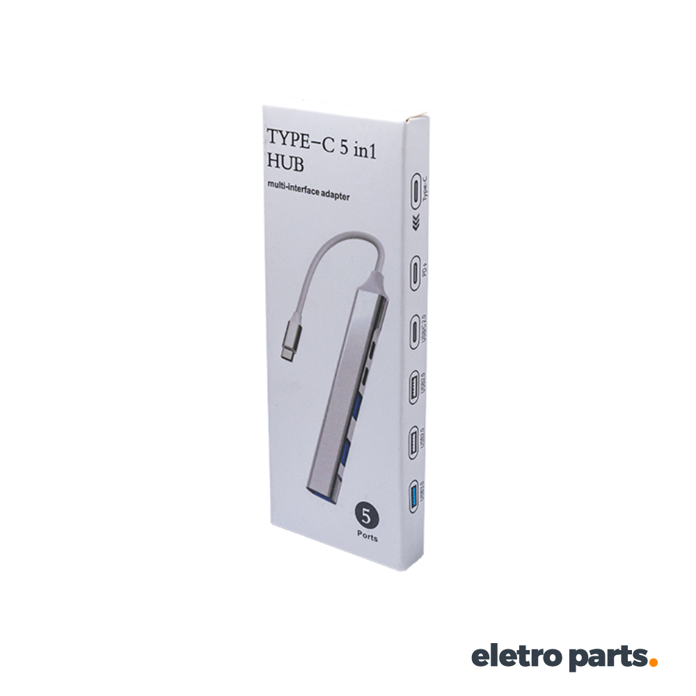 Hub USB Tipo-C com 5 Portas – 2 USB-C + 2 USB 2.0 + USB 3.0 - Imagem 2