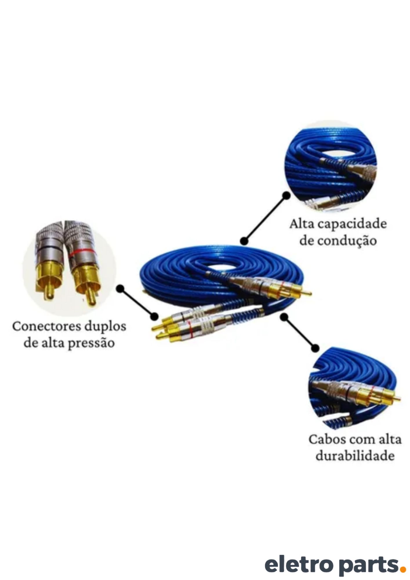 Cabo 2RCA + 2RCA / Dupla Blindagem 5 Metros – Conector Banhado a Ouro - Imagem 2