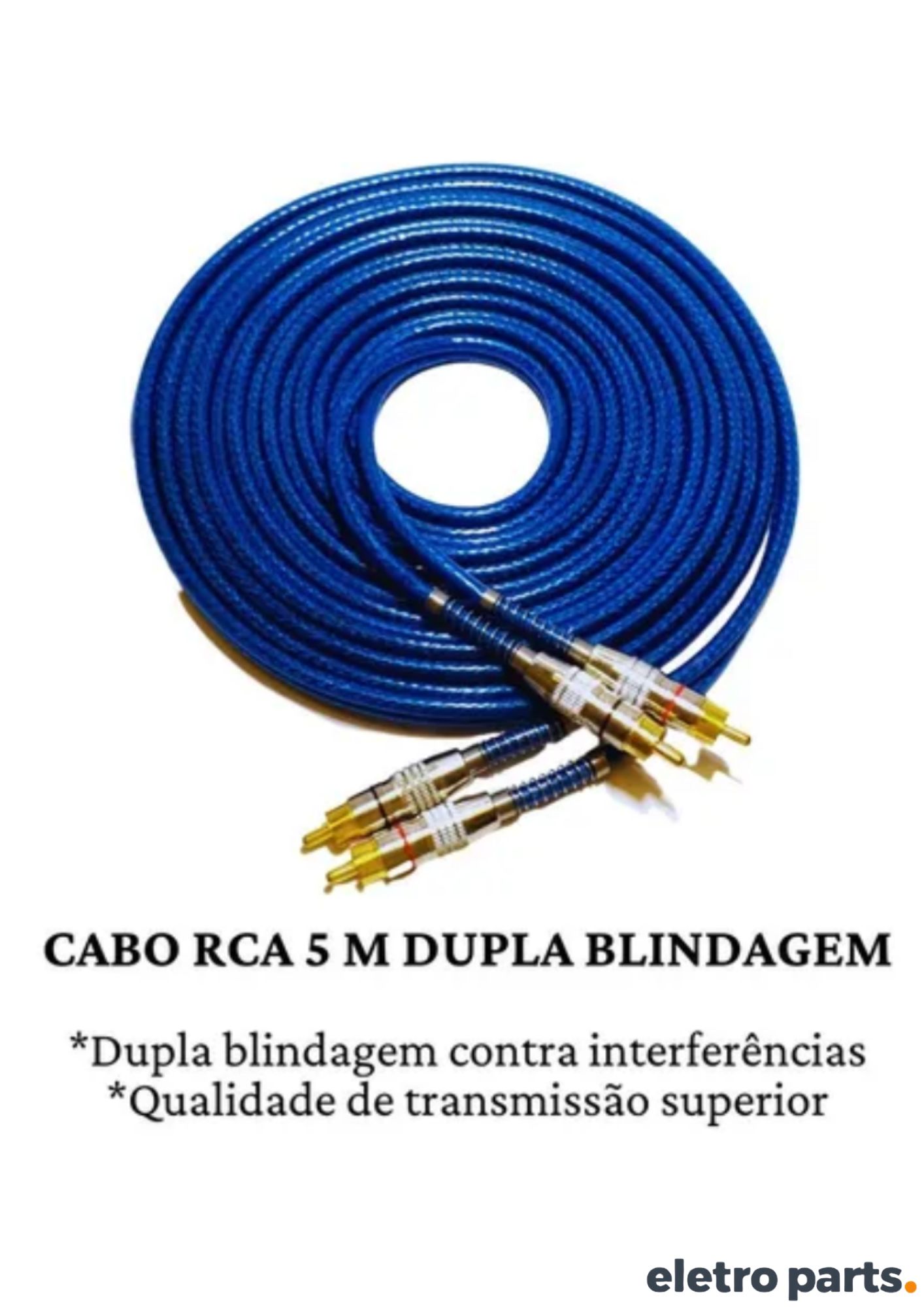 Cabo 2RCA + 2RCA / Dupla Blindagem 5 Metros – Conector Banhado a Ouro - Imagem 3