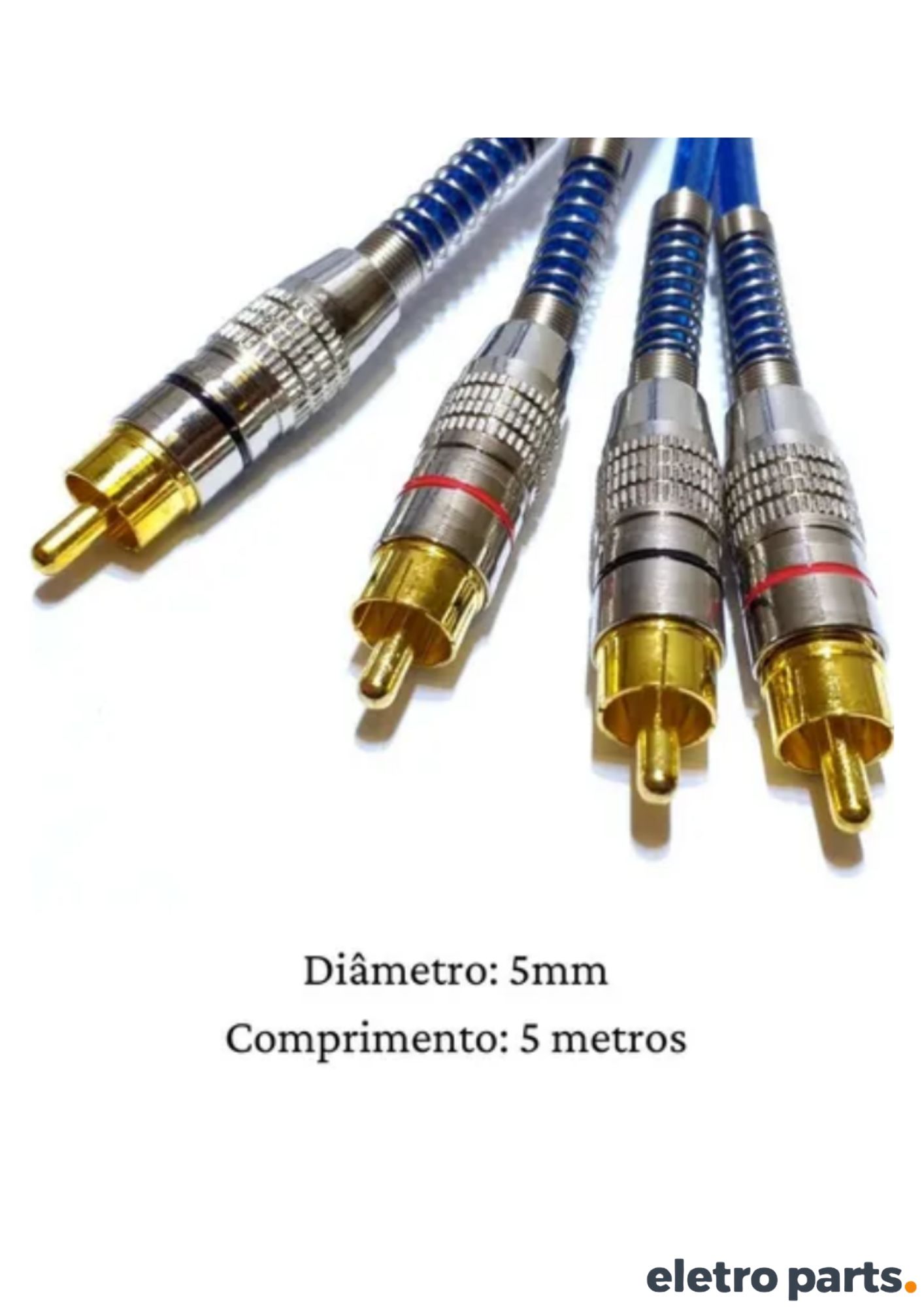 Cabo 2RCA + 2RCA / Dupla Blindagem 5 Metros – Conector Banhado a Ouro - Imagem 5