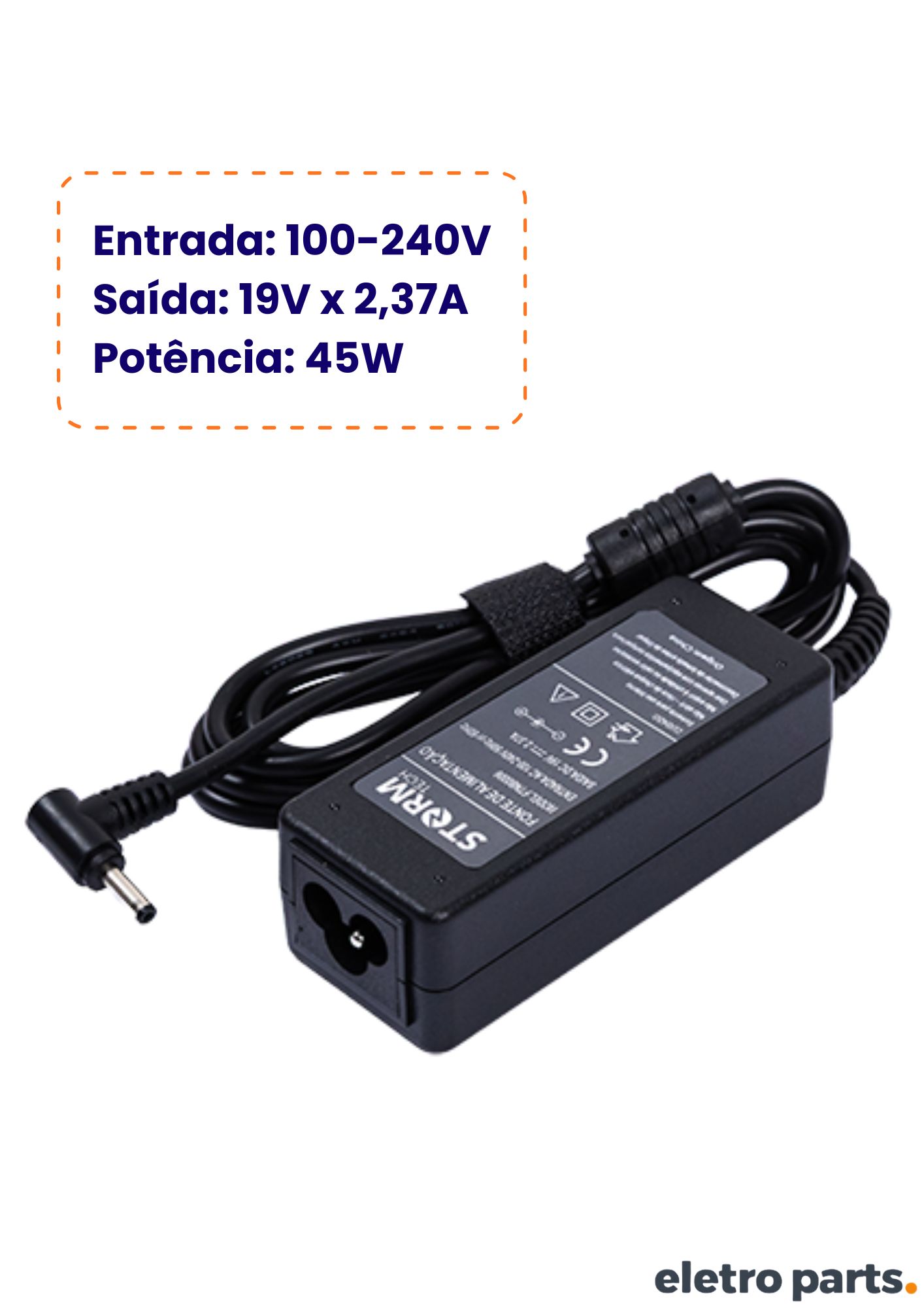 Fonte 19V x 2,37A / 45W - Plug Fino 3,5 x 1,1mm - Acer Aspire - Imagem 2