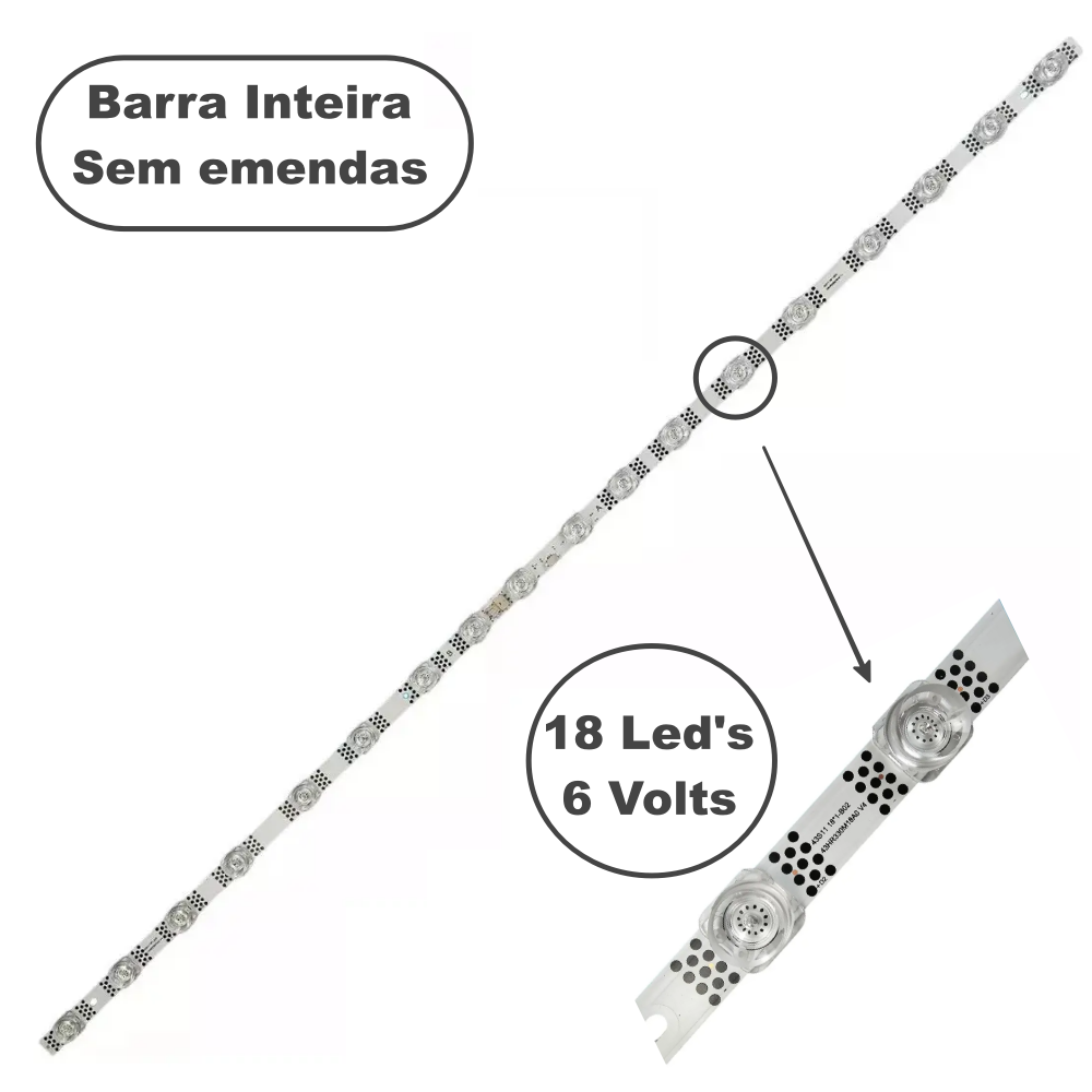 Barra TCL 43" 43P635 / 43S11 / 43HR330M18A0 - Barra 18 Led's 6V - Imagem 2